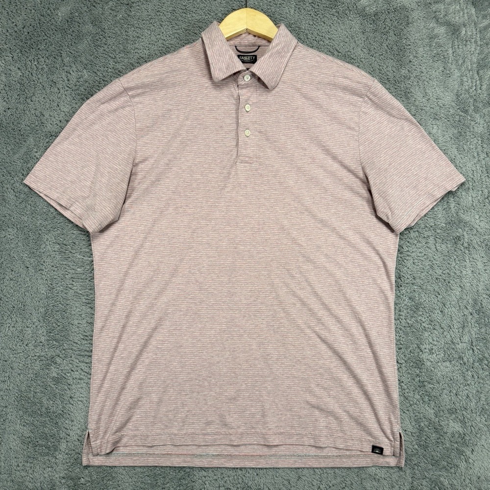 Faherty The Movement Polo Shirt Mens L Heather‎ Coral Striped Pima Cotton Blend